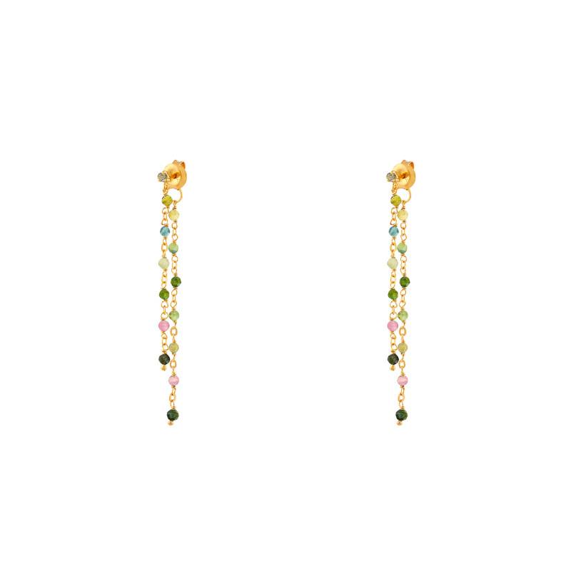 Boucles d'Oreilles Pendantes Dorées en Argent 925 & Tourmalines - Orus Bijoux