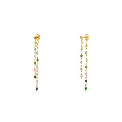 Boucles d'Oreilles Pendantes Dorées en Argent 925 & Tourmalines - Orus Bijoux