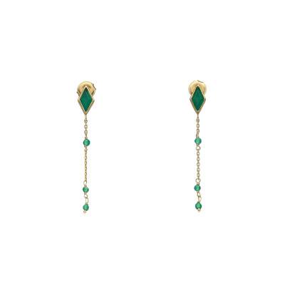 925 Sterling Silver Gold-Plated Drop Earrings & Green Onyx - Orus Bijoux