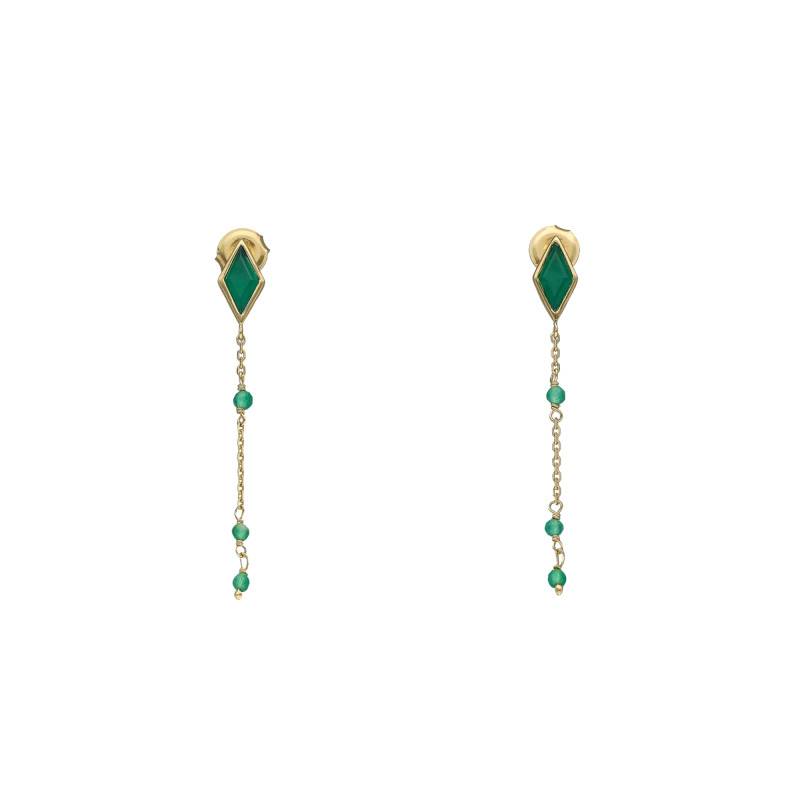 Boucles d'Oreilles Dorées Pendantes en Argent 925 & Onyx Verts - Orus Bijoux
