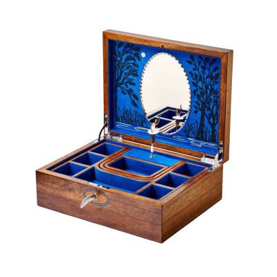 Boîte à Bijoux Musicale Ballet en Bois de Noyer, Le Lac des Cygnes, Dimensions 26x20,2x9 cm - Wolf 1834