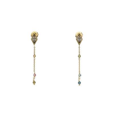 Gold-Plated 925 Silver Tourmaline & Smoky Quartz Drop Earrings - Orus Bijoux