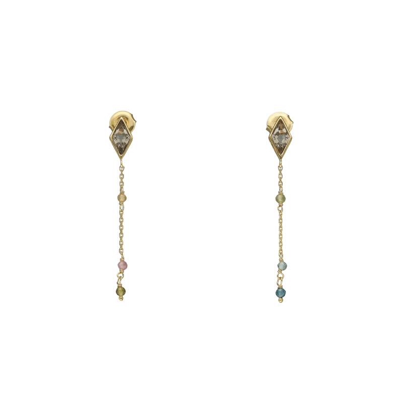 Gold-Plated 925 Silver Tourmaline & Smoky Quartz Drop Earrings - Orus Bijoux