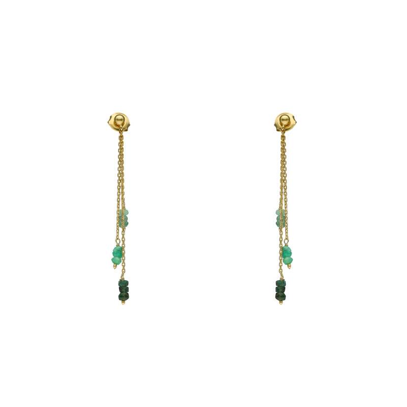 Boucles d'Oreilles Dorées Pendantes en Argent 925 & Emeraudes - Orus Bijoux