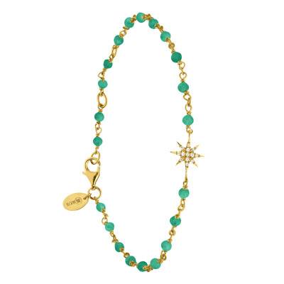925 Sterling Silver Gold-Plated Star & Green Onyx Adjustable Bracelet, 16 cm - Orus Bijoux