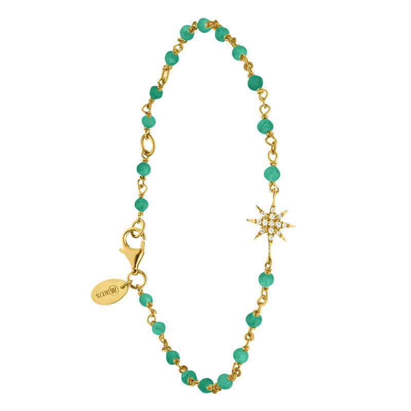 925 Sterling Silver Gold-Plated Star & Green Onyx Adjustable Bracelet, 16 cm - Orus Bijoux