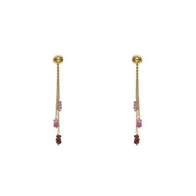 Boucles d'Oreilles Dorées Pendantes en Argent 925 & Rubis - Orus Bijoux