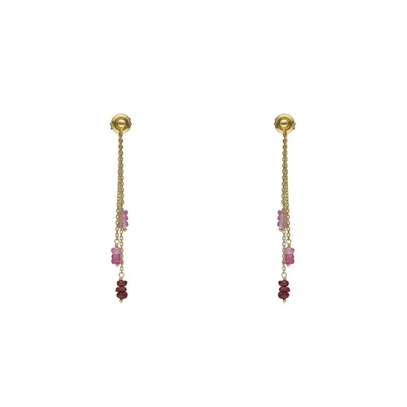 Boucles d'Oreilles Dorées Pendantes en Argent 925 & Rubis - Orus Bijoux