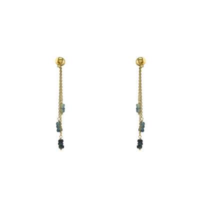 Boucles d'Oreilles Dorées Pendantes en Argent 925 & Saphirs Bleus - Orus Bijoux