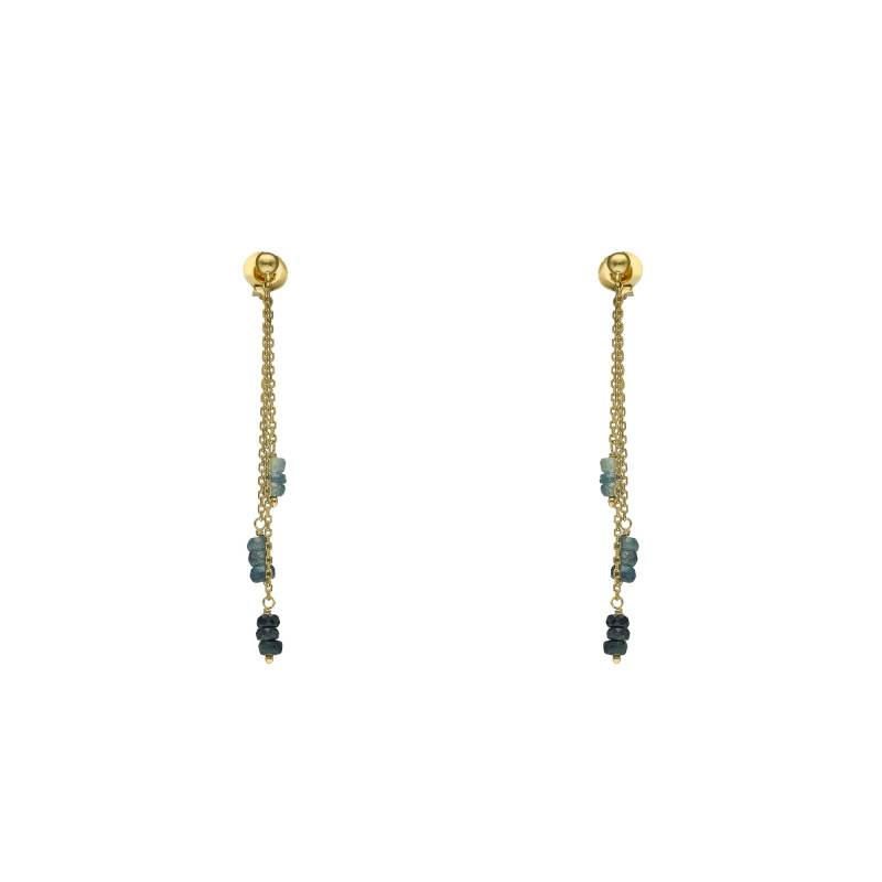 Boucles d'Oreilles Dorées Pendantes en Argent 925 & Saphirs Bleus - Orus Bijoux
