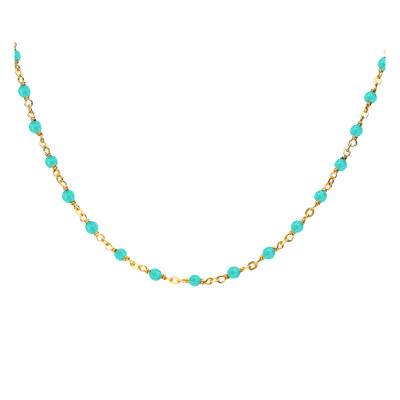 Collier Doré en Argent 925 & Amazonites, Longueur 38 cm Ajustable - Orus Bijoux