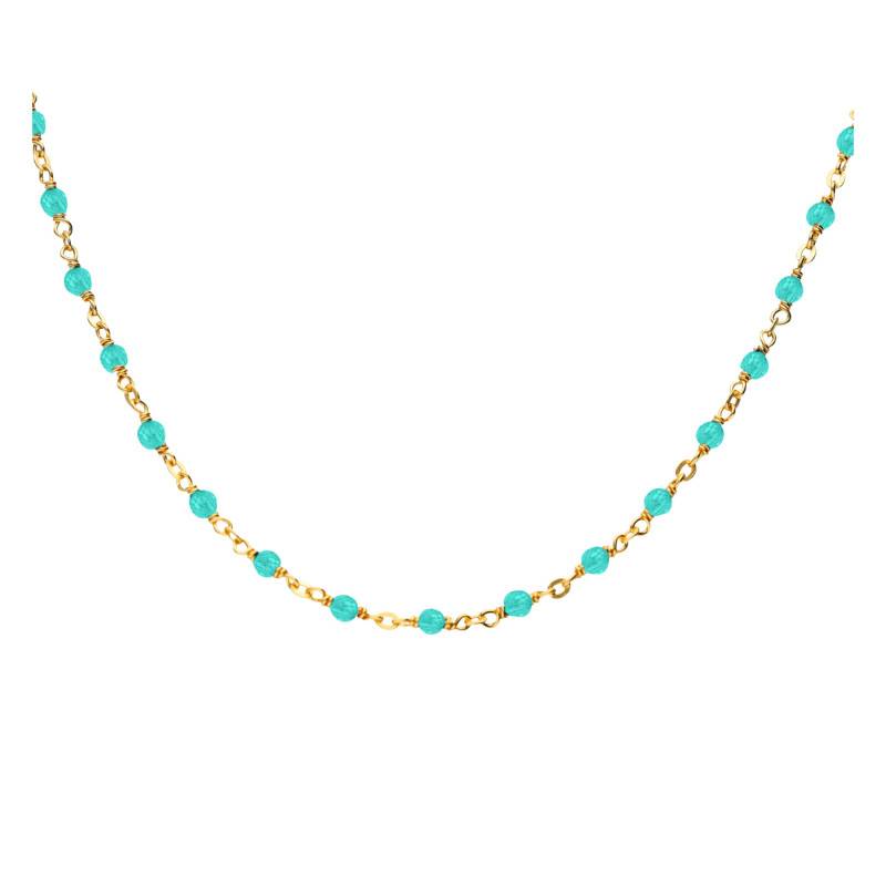 Collier Doré en Argent 925 & Amazonites, Longueur 38 cm Ajustable - Orus Bijoux