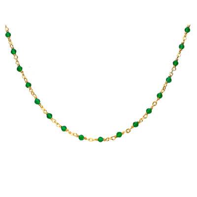 Collier Doré en Argent 925 & Onyx Verts, Longueur 38 cm Ajustable - Orus Bijoux