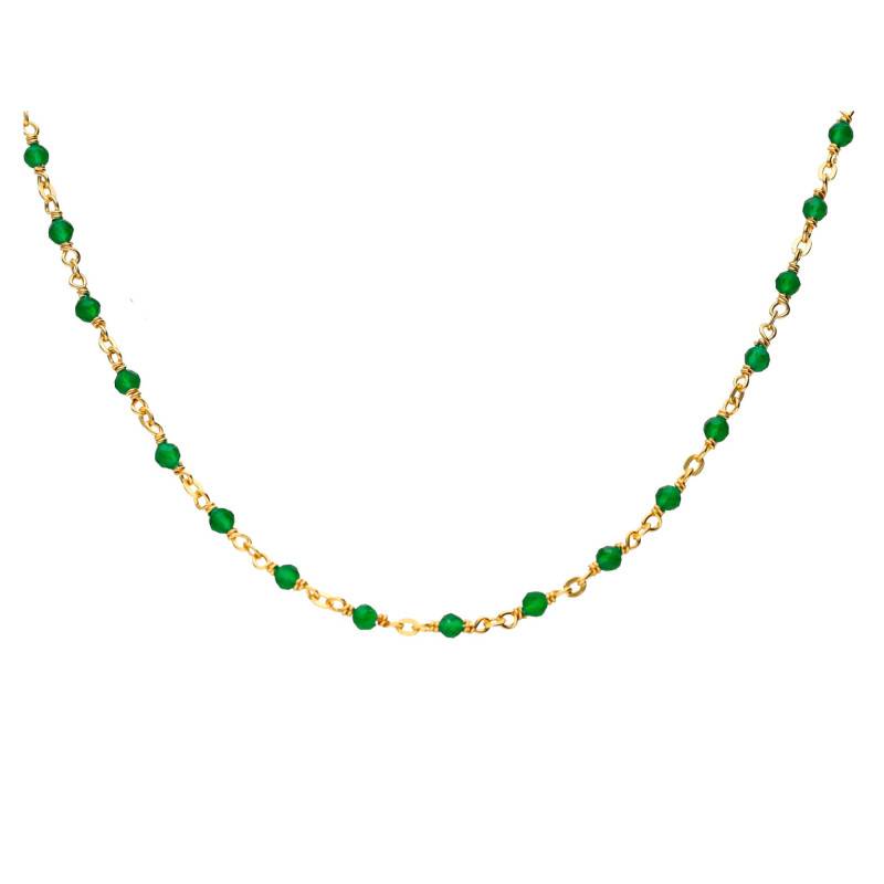 Collier Doré en Argent 925 & Onyx Verts, Longueur 38 cm Ajustable - Orus Bijoux