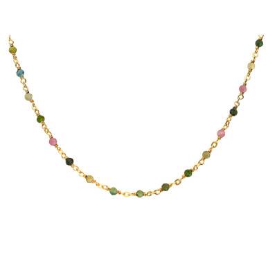 Collier Doré en Argent 925 & Tourmalines, Longueur 38 cm Ajustable - Orus Bijoux