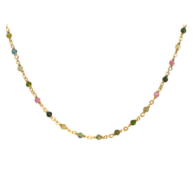 Collier Doré en Argent 925 & Tourmalines, Longueur 38 cm Ajustable - Orus Bijoux