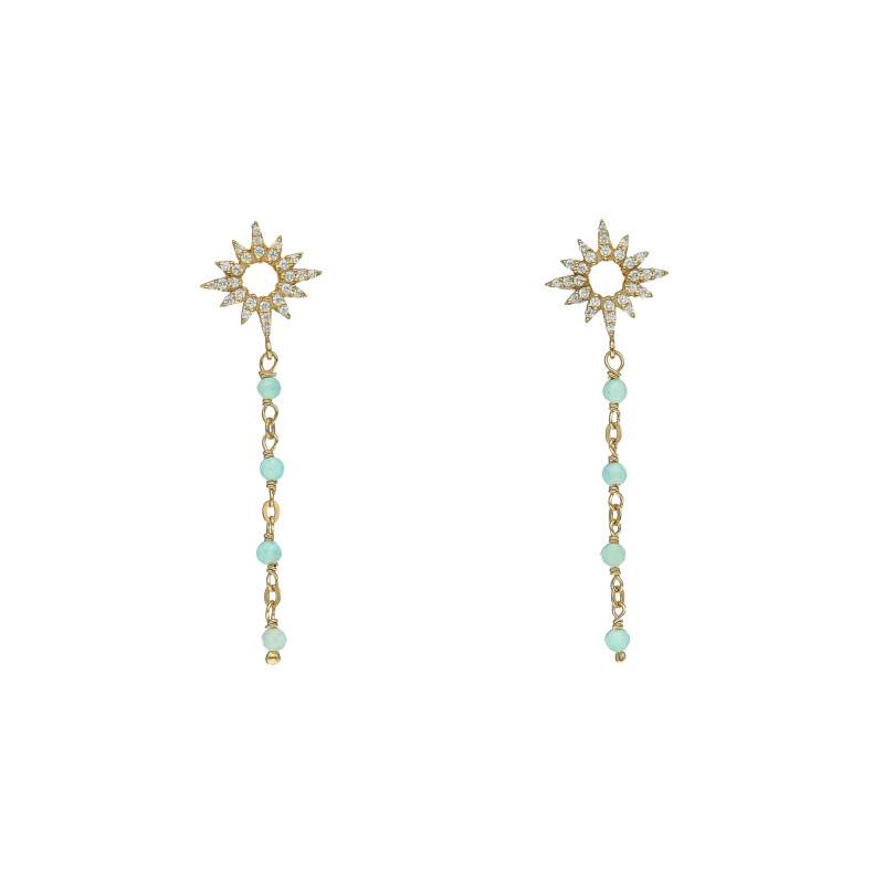 925 Sterling Silver Gold-Plated Sun Drop Earrings & Amazonites - Orus Bijoux