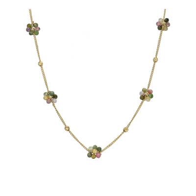 Collier Doré Fleurs en Argent 925 & Tourmalines, Longueur 40 cm Ajustable - Orus Bijoux