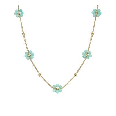 925 Sterling Silver Gold-Plated Flower & Amazonites Adjustable Necklace, 40 cm - Orus Bijoux