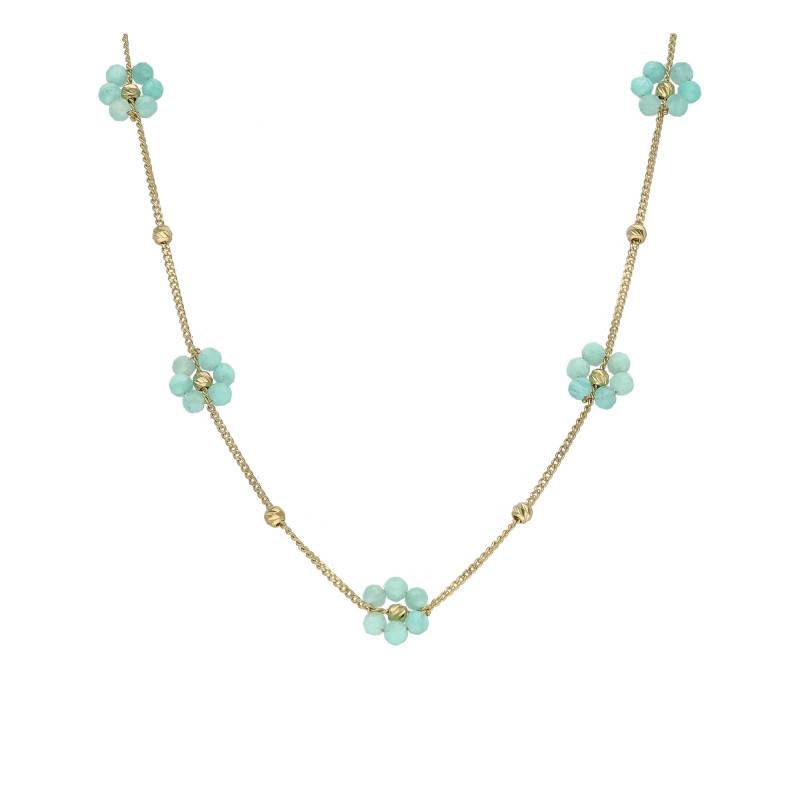 925 Sterling Silver Gold-Plated Flower & Amazonites Adjustable Necklace, 40 cm - Orus Bijoux