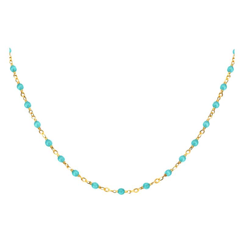 Collier en Argent 925 Doré & Amazonites, Longueur 41 cm - Orus Bijoux