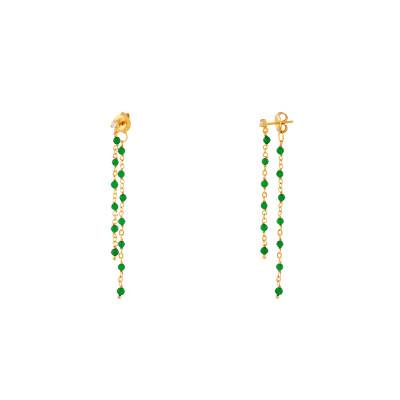 Boucles d'Oreilles Pendantes Dorées en Argent 925 & Onyx Verts - Orus Bijoux