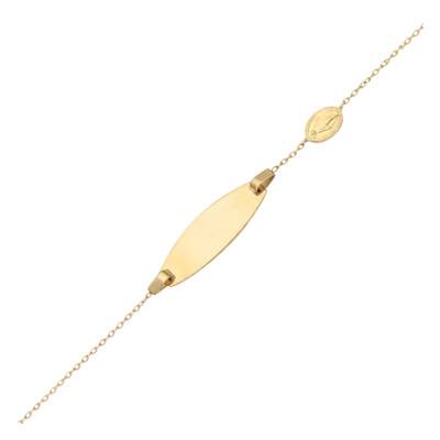 Gourmette Vierge Plaque Ovale en Or Jaune 375, Longueur 12 cm Ajustable - Ocarat