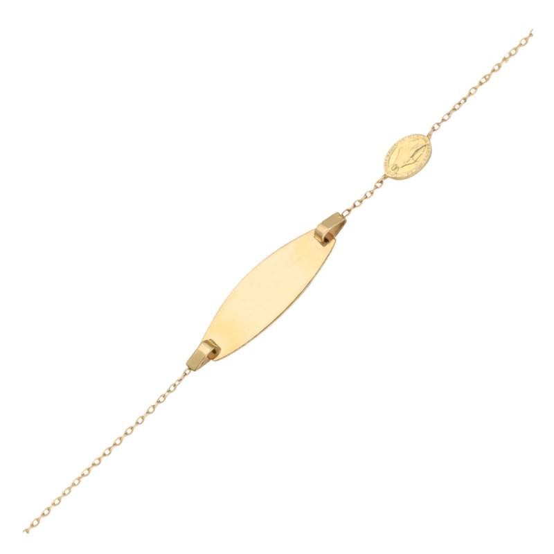 Gourmette Vierge Plaque Ovale en Or Jaune 375, Longueur 12 cm Ajustable - Ocarat