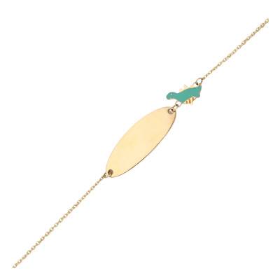 Gourmette Dinosaure Maille Forçat en Or Jaune 375, Longueur 12 cm Ajustable - Ocarat