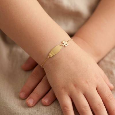 Gourmette Nounours Maille Forçat en Or Jaune 375, Longueur 12 cm Ajustable - Ocarat