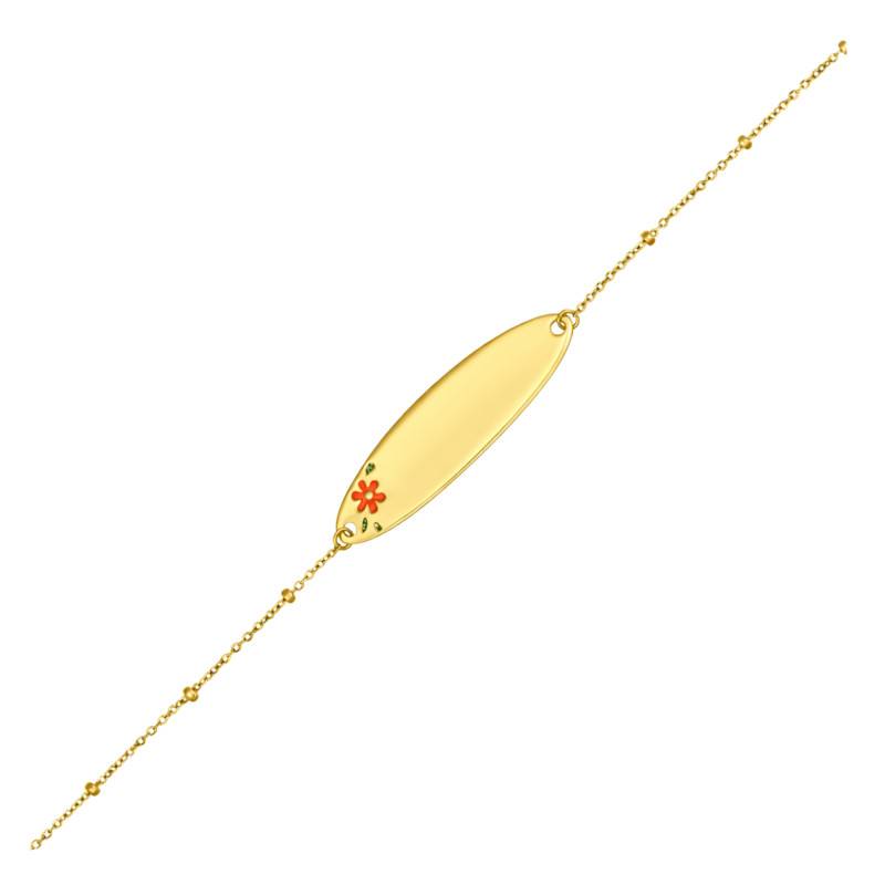 375 Yellow Gold Flower Cable Chain Baby ID Bracelet, Adjustable Length 12 cm - Ocarat