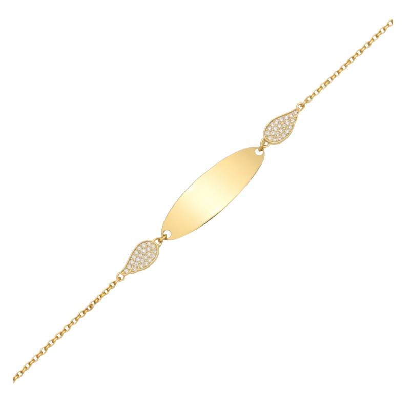 Gourmette Ailes Maille Forçat en Or Jaune 375, Longueur 12 cm Ajustable - Ocarat