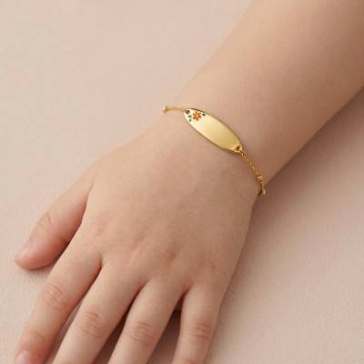375 Yellow Gold Flower Cable Chain Baby ID Bracelet, Adjustable Length 12 cm - Ocarat