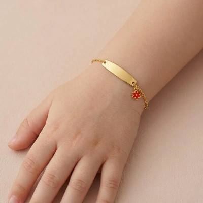 Gourmette Fleur Pendante Maille Forçat en Or Jaune 375 - Ocarat