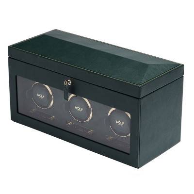 British Racing Green Triple Watch Box 792341 Winder - Wolf 1834