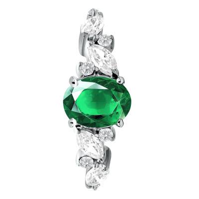 750/1000 White Gold Lab-Grown Emerald & Lab-Grown Diamond 0.67ct Engagement Ring, Size 54 - Ocarat