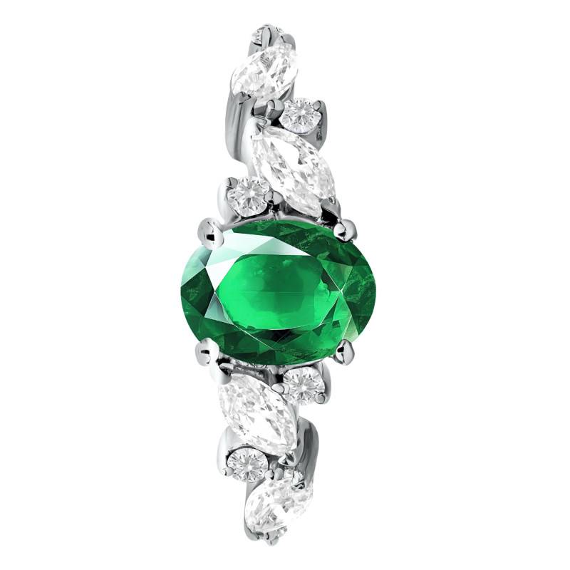 750/1000 White Gold Lab-Grown Emerald & Lab-Grown Diamond 0.67ct Engagement Ring, Size 54 - Ocarat