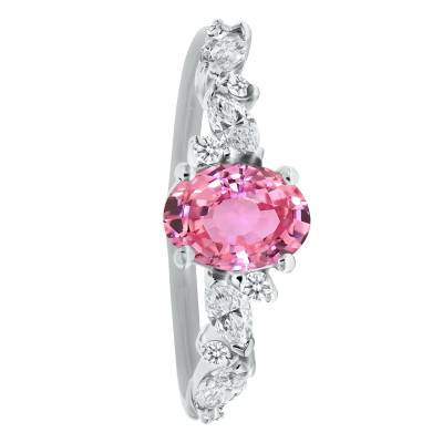 Bague Solitaire Epaulé Saphir Padpardsha & Diamants de Synthèse 0,35 ct en Or Blanc 750, Taille 54 - Ocarat