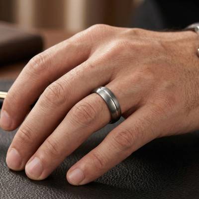 Mycènes 750/1000 White Gold & Titanium Comfort Half-Round Wedding Ring 5 mm - Aurodesign