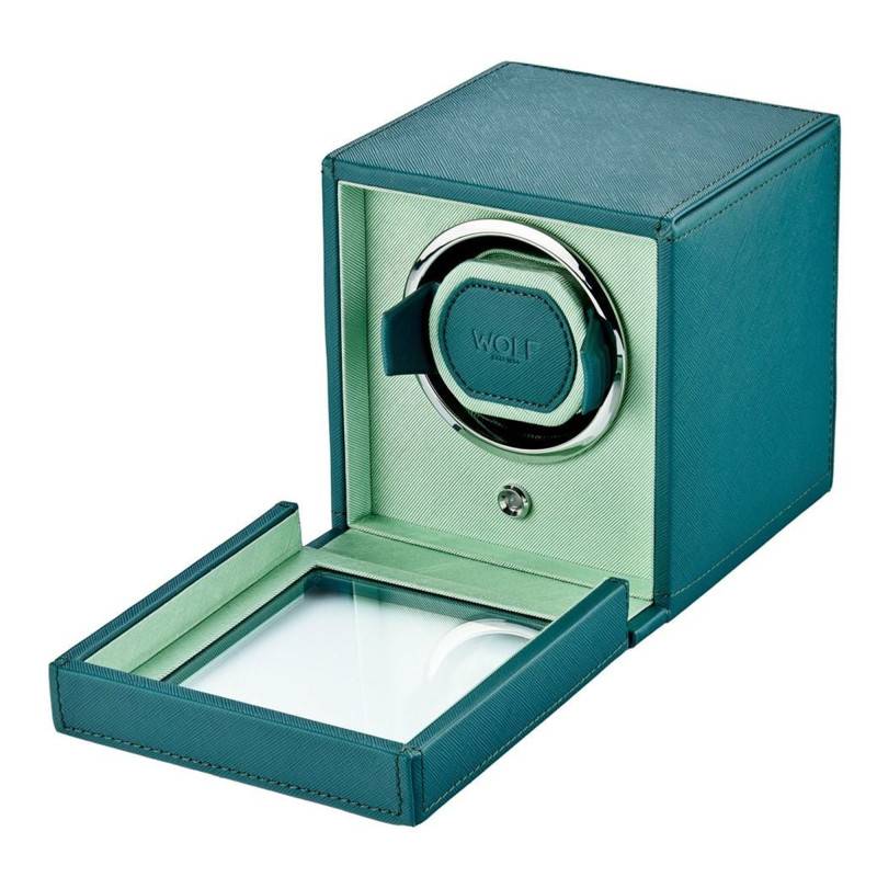 Turquoise & Mint Cubs & Cubbies Single Watch Winder with Lid - Wolf 1834