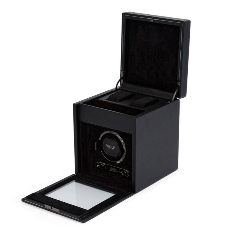 British Racing Black Single Watch Winder with Storage - Wolf 1834