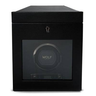 British Racing Black Single Watch Winder with Storage - Wolf 1834