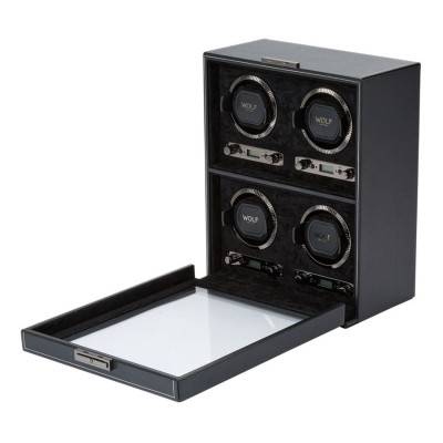 British Racing Black 4-Watch Winder - Wolf 1834