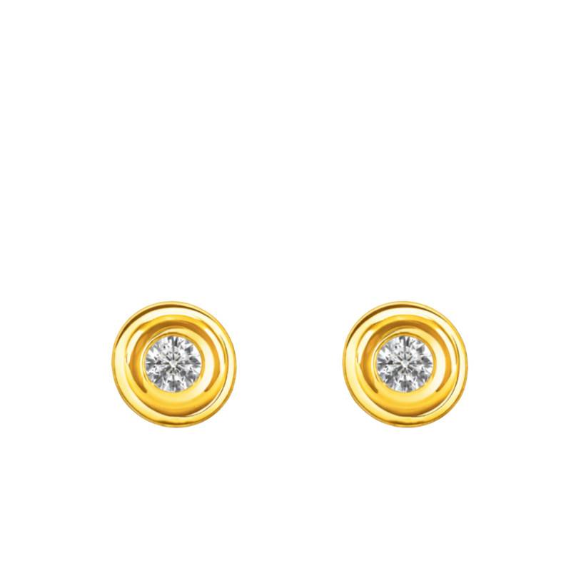 375/1000 Yellow Gold Bezel-Set Natural Diamond 2x 0.012 ct Stud Earrings - Ocarat