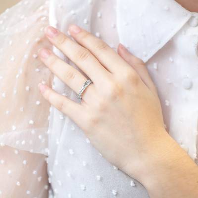 Alliance Ruban Standard Double-Anneaux Entrelacés en Or Blanc 750 Diamantée, Largeur 2 mm - Fair'Belle