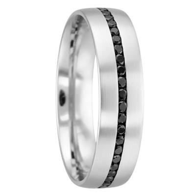 Arly Comfort Fit 750/1000 White Gold & Black Diamonds Wedding Ring, 6 mm Width - Fair'Belle