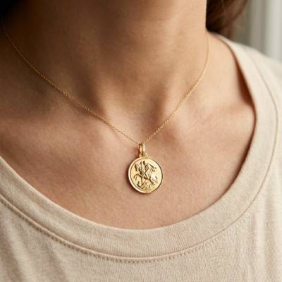 Médaille Saint Georges en Or Jaune 750, Diamètre 18mm - Lumiosa