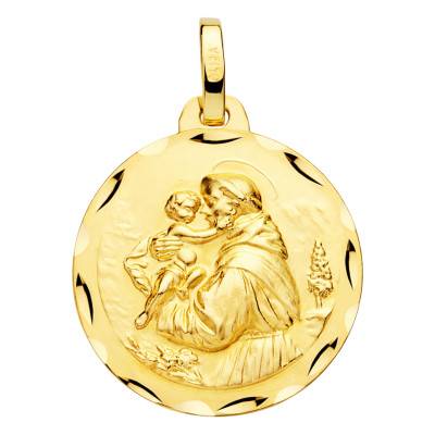 750 Yellow Gold Saint Anthony Medal, 18 mm Diameter - Lumiosa