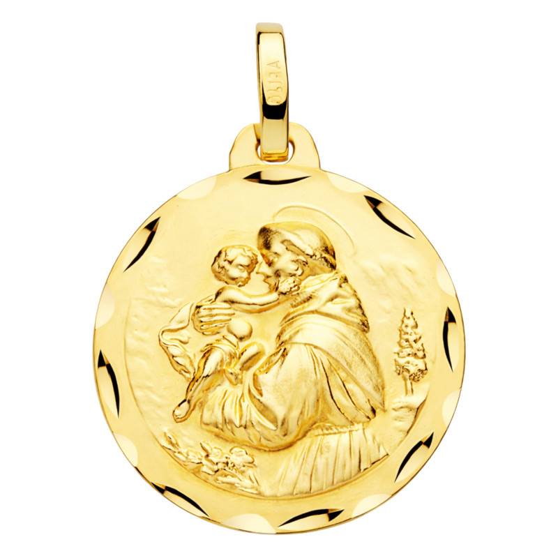 750 Yellow Gold Saint Anthony Medal, 18 mm Diameter - Lumiosa