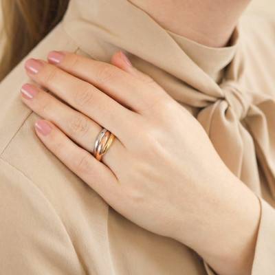 Lightweight 375 Three-Gold Demi-Jonc Wedding Ring, Width 4 mm - Amore